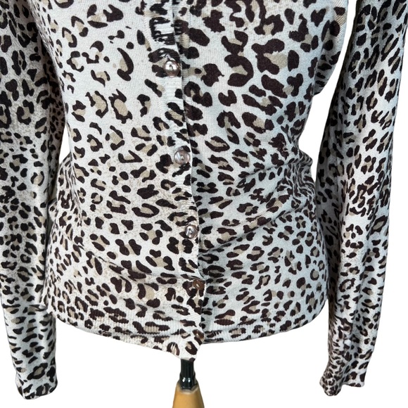 Women’s Vertigo Leopard Print V-Neck Button Front Cardigan With Rhinestones XS-S - Picture 5 of 12